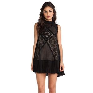 Free People One Angel Black Back Cut Out Lace High Neck Mini Dress